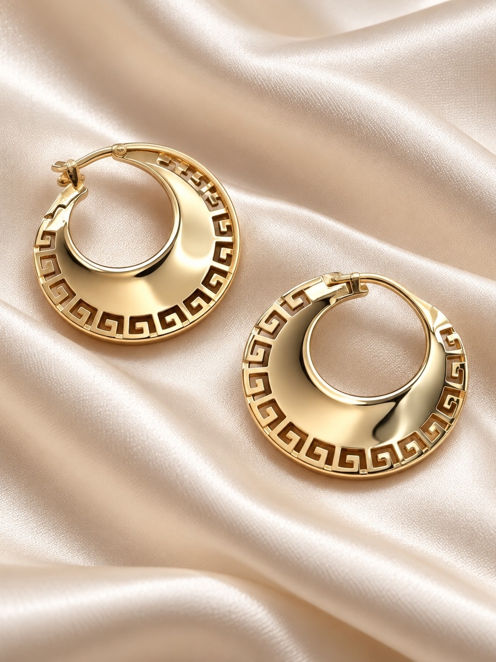14k. Gold Laminated Greek Key Hoop Earrings - Women Jewelry